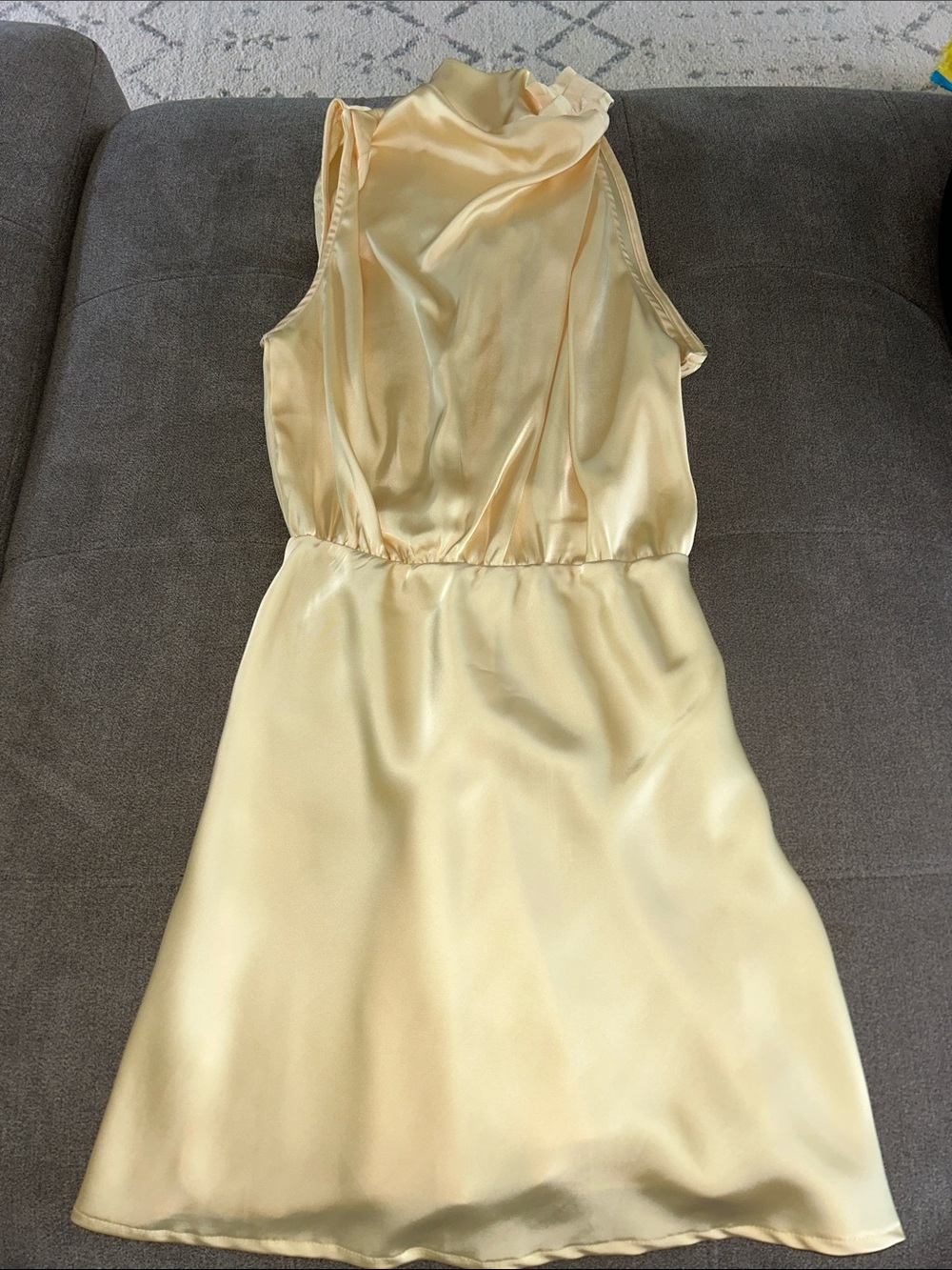 Hello Molly Sleeveless Satin Mini Dress in Pale Yellow